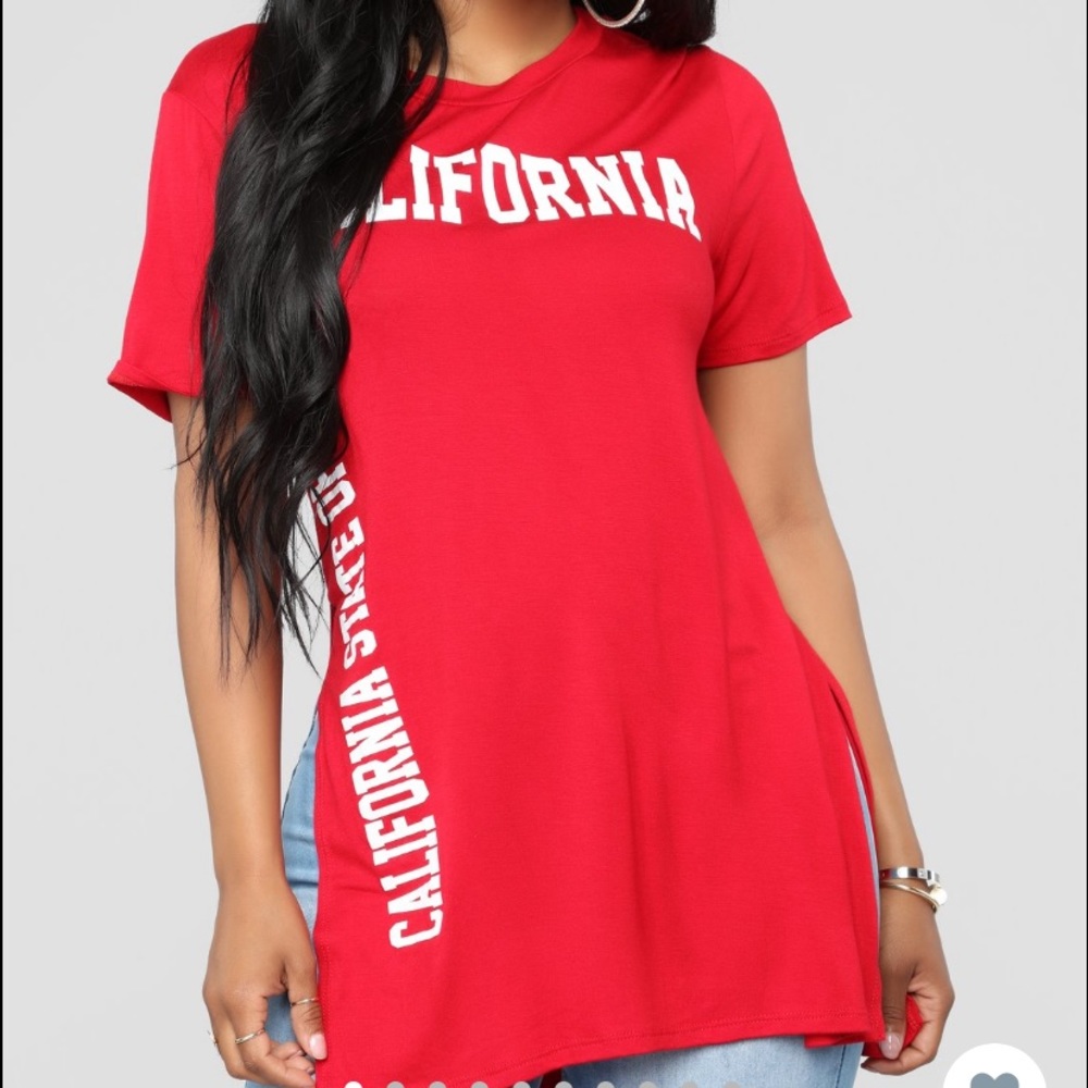 “California state of mind” red split shirt